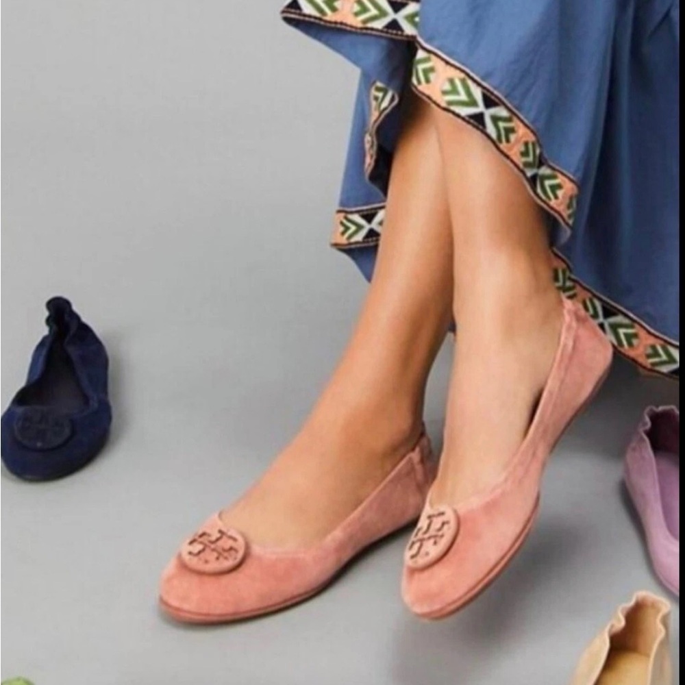 Tory Burch Minnie Suede Travel Ballet Flats Color: Mauve/Mauve size 8 preowned